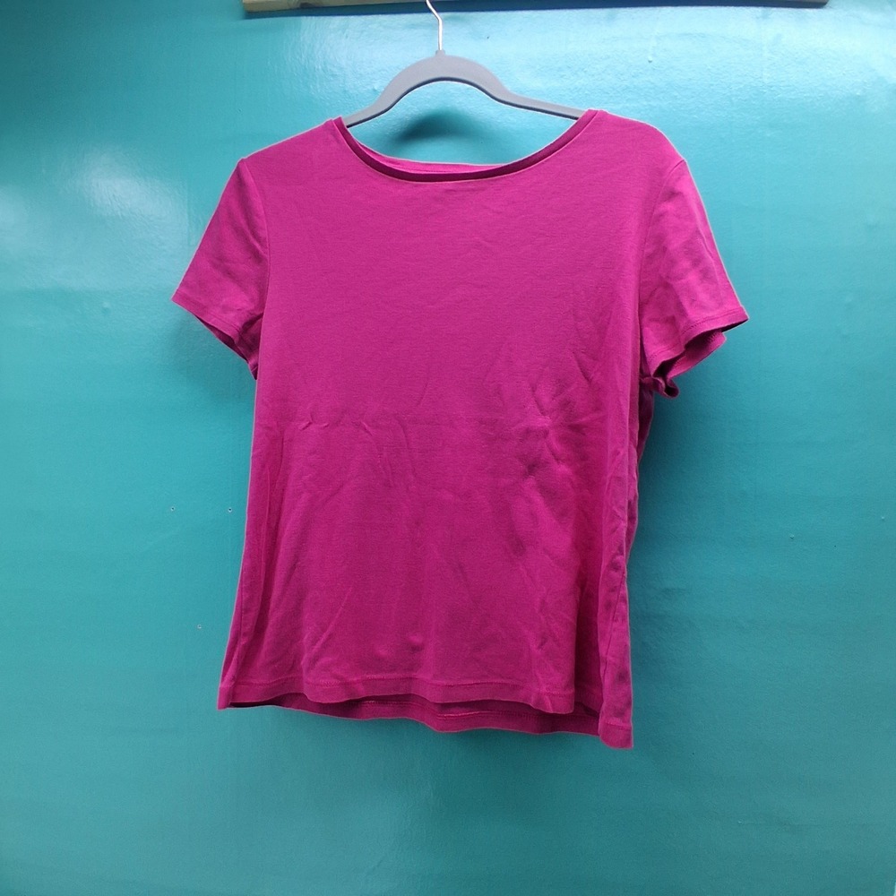 Chico's True Color Tee Size 1 Magenta Pink Cotton Short Sleeve Scoop Neck Basic